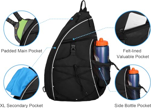 WOLT Pickleball Bag,Crossbody Sling Bags for Women Men,Pickleball Backpack with Fence Hook for Tennis, Racketball - color: Black_Left