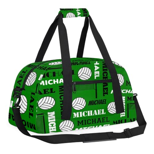 Custom Volleyball Gym Bag Duffel Bag for Women Men, Personalized Name Sport Bag Overnight Bags Customized Travel Weekender Bag, Dark Green - color: Dark Green
