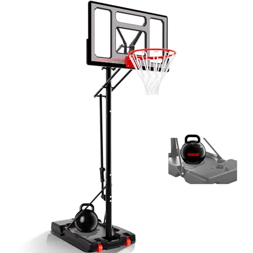 AWII SPORT Basketball Hoop Outdoor Protable 40/44/48 Inch Impact Backboard, 4.8-10FT Height Adjustable Basketball Hoop Goal System with Wheels for Adults