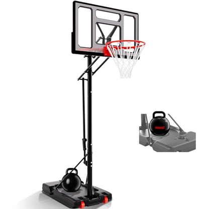 AWII SPORT Basketball Hoop Outdoor Protable 40/44/48 Inch Impact Backboard, 4.8-10FT Height Adjustable Basketball Hoop Goal System with Wheels for Adults