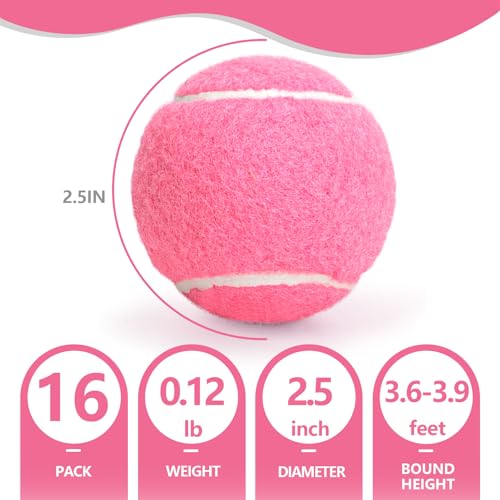 PoyPet 16-Pack Tennis Balls Bulk for Practice,Training and Beginners | Ideal for Dog Fetch,Chew and Play - color: Pink