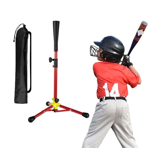 Kids Baseball Tee, 20.87 to 31.29 Inches Batting Tees for Baseball with Carry Bag, Portable Stable Baseball Tees for Hitting, Tripod Tanner Tee for Baseball Practice Stand Aged 3-8 Years - color: Red Batting Tee