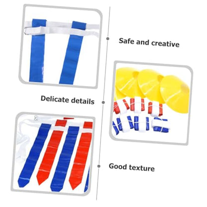 ibasenice Youth Flag Football Belt Set Adjustable Rugby Waist Belts with 10 White Straps, 30 Flags, 4 Marker Cones and Black Drawstring Bag for Football Game Training and Competition