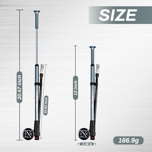 Hycline Shock Pump for Mountain Bike, High Pressure 300 Psi for Front Fork and Rear Bicycle Suspension Air Pump with Gauge Fits Schrader & Presta Tire Valve - color: Titanium