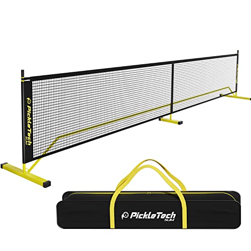 PICKLETECH 4.0 Slim Version Portable Pickleball Nets Outdoor Game 22 FT Pickleball Net-USAPA Regulation Size-Pickle Ball Net System with Carrying Bag for Driveway - color: Yellow, size: 22ft 4.0 Slim