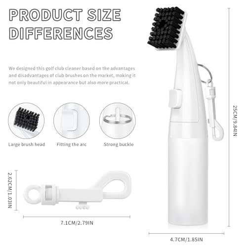 Pro Golf Club Brush Cleaner - Squeeze Bottle with Nylon Bristles - Push Button Spray - 9.8 Inches Holds 8 Oz Water - Best Golf Gifts for Men/Women (White)