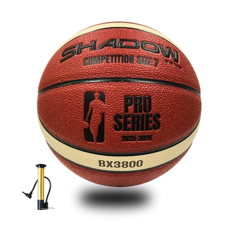 Shadow Pro Series 3800 Basketball, Size 7, Premium Competition Grade leather, Orange and Cream, Great durability. Reinforced butyl bladder. Adult Size 7, 28.5 inches. GST leather. Includes Inflator.