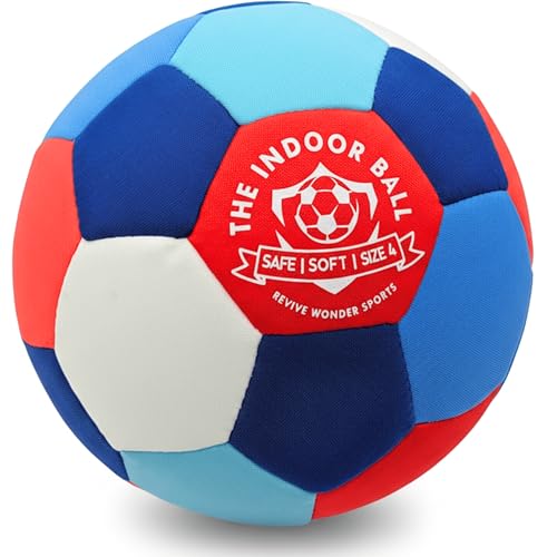 The Indoor Ball — Soft Foam Padded Size 4 Soccer Ball for Kids (Ages 3+) — Essential House Ball or Soccer Gift for Quiet Juggling and Indoor Training — Realistic Touch - color: RedWhiteBlue