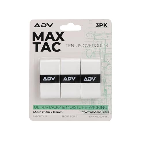 ADV MaxTac Tacky Tennis Overgrip - 3 Pack - Extremely Sticky Non-Slip Tennis Grips Overgrip - Razor-Thin & Easy to Use Pro Tennis Racquet Grip Tape (3-Pack White) - color: 3-Pack White