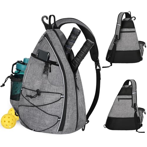 WOLT Pickleball Bag,Crossbody Sling Bags for Women Men,Pickleball Backpack with Fence Hook for Tennis, Racketball - color: Grey