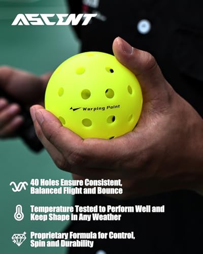 Warping Point Outdoor Pickleball Balls USAPA Approved | 4 Pack, 12 Pack | 40 Holes Competition Pickle Balls for Tournament Play | Crack Resistant Pickleball for Beginner Intermediate Pro Player - style: Outdoor - 12 Pack