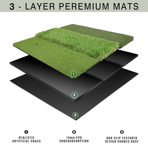 Premium Golf Hitting Mat, 10mm Foam Padding with Rubber Backing Golf Mat, Golf Practice Mat for Indoor and Outdoor Training