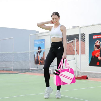 ROYALFAIR Pickleball Tote Bag for Women Men Large Capacity with Paddle Cover Pocket and Adjustable Shoulder strap - color: Pink
