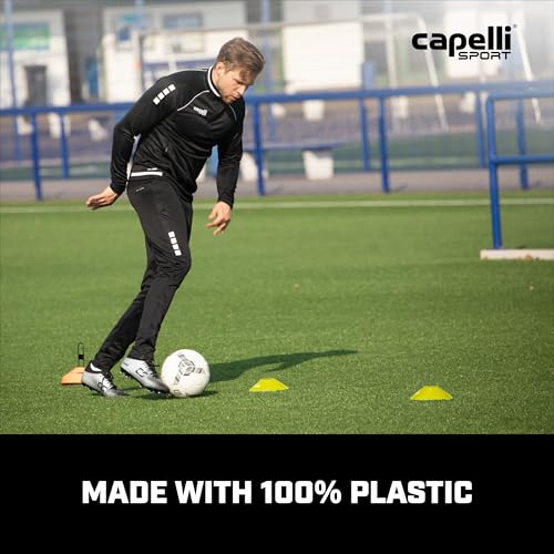 Capelli Sport Training Cones, Set of 30 Agility and Practice Drills Equipment with Metal Carrier for Soccer, Football, Baseball, and Basketball, Multi