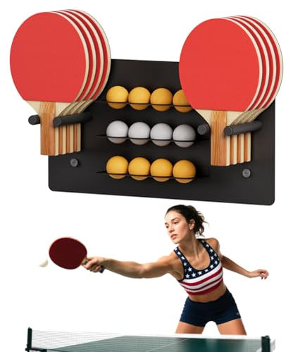 Ping Pong Paddle Holder, Wall Mounted Metal Magnetic Table Tennis Storage Rack Holds - size: 3-Tier