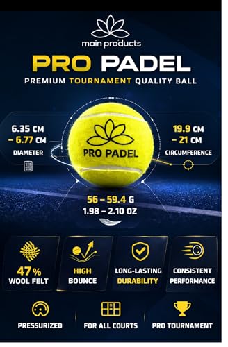 Pro Padel Balls - 2 Pack (6 Balls) - Pressurized Padel Balls - Premium Natural Rubber Core - 47% Wool Felt - Professional Tournament Quality - Consistent Bounce - for All Courts.