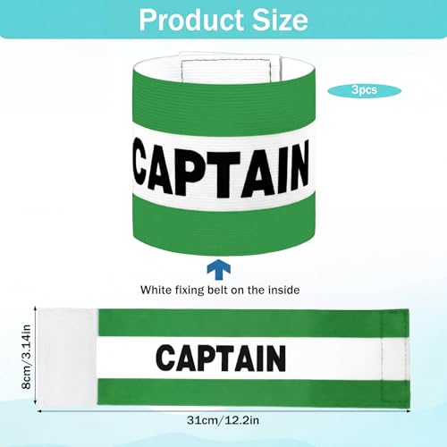 3 Pcs Soccer Captain Armband, 8x31 cm/3.15x12 Inch Adjustable Arm Bands for Soccer, Nylon Football Bands for Adult Youth, Elastic Team Sport Armband for Basketball Volleyball (Dark Green)
