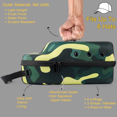 GERMUN Hard baseball hat case, Hat Carrier Travel Case with Adjustable Shoulder Strap, Hat cap case for 6 Baseball Caps - Perfect for Traveling (Camo Green) - color: Camo Green