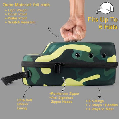 GERMUN Hard baseball hat case, Hat Carrier Travel Case with Adjustable Shoulder Strap, Hat cap case for 6 Baseball Caps - Perfect for Traveling (Camo Green) - color: Camo Green