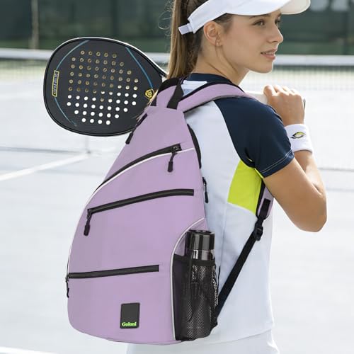 Goloni Pickleball Bag for Women Men, Convertible Pickleball Backpack Sling Bag with Fence Hook, Waterproof Polyester Paddle Bag with Multiple Compartments - color: Light Purple