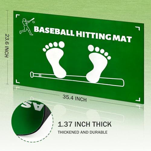 Baseball Training Mat, Baseball and Softball Batter Stance Hitting Mat, Improve Posture, Batting Mat with Toes Facing Place, Silent Anti-Skid, Baseball Training Equipment, 35.4 * 23.6 Inch - color: Green B