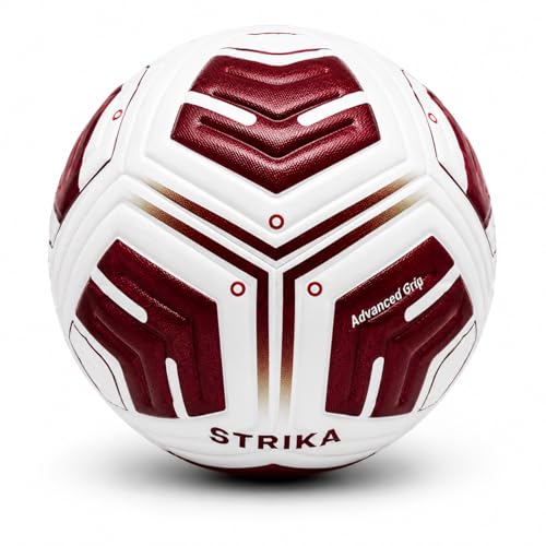 STRIKA Premium Soccer Ball Size 5 & 4 – Durable Hybrid Bonded Training Ball for Adults & Kids – Water-Resistant, Long Air Retention – Indoor/Outdoor Play - color: Maroon & White - Premium, size: 5