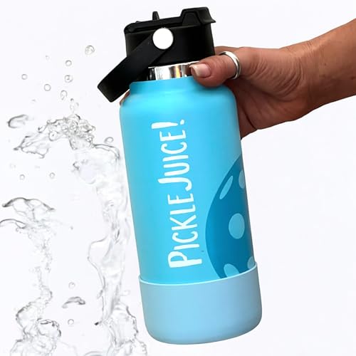 Maui Pickleball Co.™ Pickleball Water Bottle 32oz Best Pickleball Accessories Insulated Stainless Steel Water Bottle Funny PickleBall Gift Unique Sip/Straw Lid and Carry Handle - color: North Shore Blue