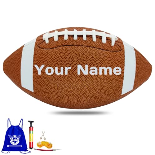 Personalized Football - Customize Your Name, Logo, Text on Great Grip Composite Leather Ball - Gift for Youth, Men, Women - color: Brown, size: Youth Size 6