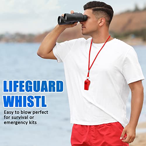 Flutesan 48 Pcs Whistles Bulk with Lanyard Sports Loud Crisp Sound Whistles for Coach Referees Training Emergency - color: Red