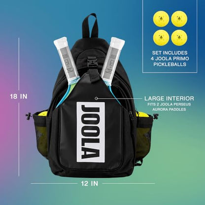 JOOLA Perseus Aurora Pickleball Paddles Set of 2 - Includes: 2 Pickleball Paddles, 4 Balls & Sling Bag - Cold Press Carbon Surface - Lightweight, Beginner Friendly - USAP Approved - NFC Enabled