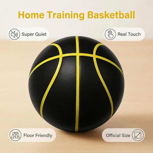 Silent Basketball Size 7 (29.5") Airless Basketball Foam Basketball – Grooved Indoor Basketball for Quiet Dribbling and Indoor Training, Pro PU Foam Ball – Quieter Basketball Gifts for Boys