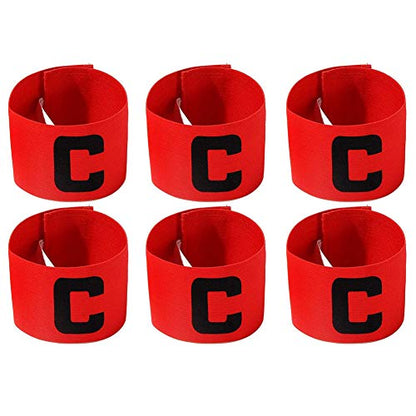 6 Pieces Elastic Soccer Captain Armband Adjustable Football Basketball Player Bands for Adult Youth - color: Red
