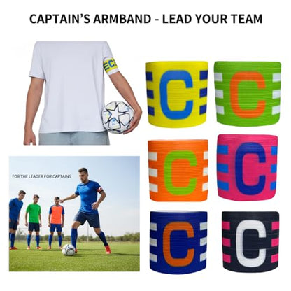 6 pcs Soccer Captain Armband, Multi-Color Sports Team Leader Band with Easy Adjustment, Secure Fit