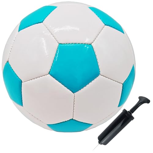 Soccer Ball Size 2,3,4,5 with Pump Needle Classic White Black Thicker PU Tight Weaved Suitable for Youth Boy League Game Trainning Practice or Gift - color: Sky Blue, style: Size 5