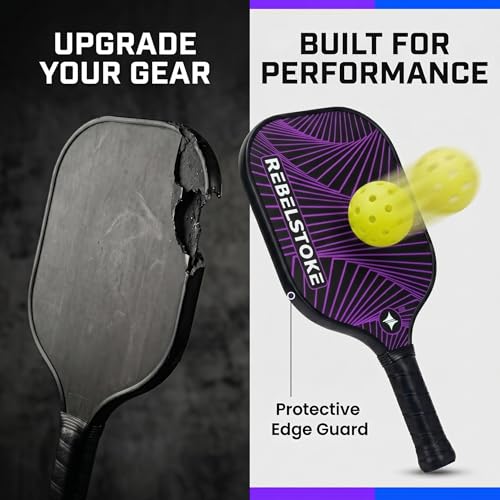 Pickleball Paddles Set of 4 – Premium Fiberglass Paddle Set with 14mm Polypropylene Honeycomb Core – Complete Bundle with 8 Indoor/Outdoor Balls & Carry Bag – for Beginners to Advanced - style: Abstract Lines
