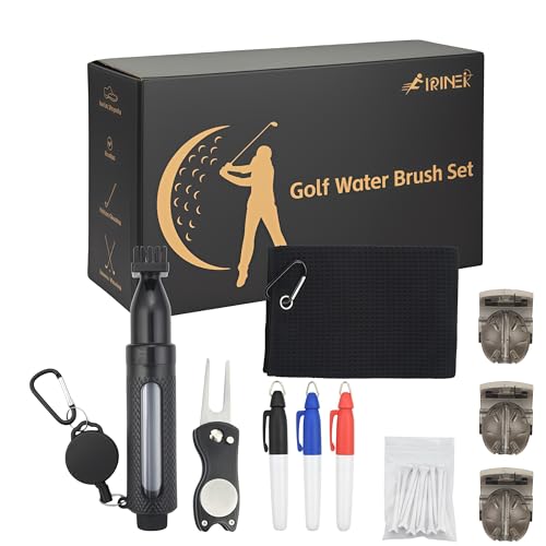 Golf Accessories Kit - Golf Club Cleaner with Golf Brush with Water, Golf Towel, Divot Repair Tool, Golf Tee Holder, Marking Pen & Golf Ball Marker, Golf Gifts for Men and Women