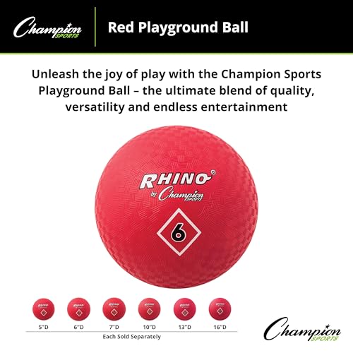 Champion Sports Playground Ball – Durable High-Bounce Ball, Sizes 5", 6", 7", 10", 13" & 16" for Gym, Recess & Play - style: 6" Diameter