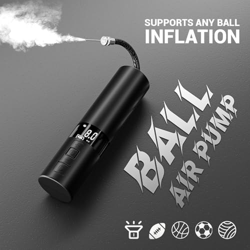 Electric Balloon Pump, Portable Battery-Powered Balloon Pump with LCD Display and Needle, 12 PSI Mini Air Pump, Suitable for Basketball, Soccer, Volleyball, and Rugby Balls.