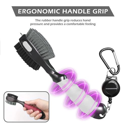THIODOON 2 Pack Golf Club Brushes and Groove Cleaner 2 ft Retractable Zipline Carabiner Golf Brush Head with Retractable Spike Comfortable Grip Golf Club Cleaner - color: 3pcs White& Red & Blue