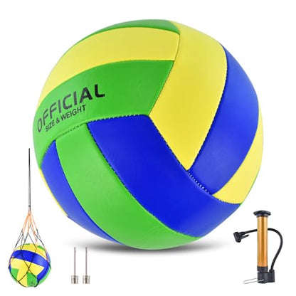 Volleyballs Official Size 5, Waterproof Soft Bulk Recreational Volley Balls with Pump and Net Bag for Indoor Outdoor Beach Pool Water Sand Game Training Match Gift for Beginner