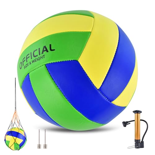 Volleyballs Official Size 5, Waterproof Soft Bulk Recreational Volley Balls with Pump and Net Bag for Indoor Outdoor Beach Pool Water Sand Game Training Match Gift for Beginner