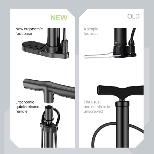 Bike Pump Floor, Advanced Bike Tire Inflator, Bicycle Hand Air Pump with Dual Presta and Schrader Valves, Handheld Pump, Suitable for Road and Mountain Bikes, Baby Stroller, Balls - style: Portable