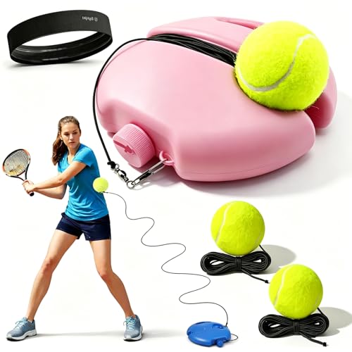 Solo Tennis Trainer Rebound Ball with String, 2026 New Portable Tennis Trainer Set for Self Practice, Tennis Training Equipment for Adults Kids Beginners with Elastic Balls - color: Pink*1