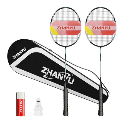 Badminton Rackets,Badminton Racket Set,Both Offensive and Defensive,Composite Carbon Ultra Light 82g Professional Training Racket,Including 2 Rackets,2 Shuttlecocks,and 1 Bag - color: FD-black