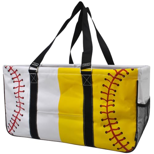 Extra Large Utility Tote Reusable Grocery Bag Oversized Collapsible for Groceries, Storage, Picnic, Beach (Baseball and Softball-black) - color: Baseball and Softball-black