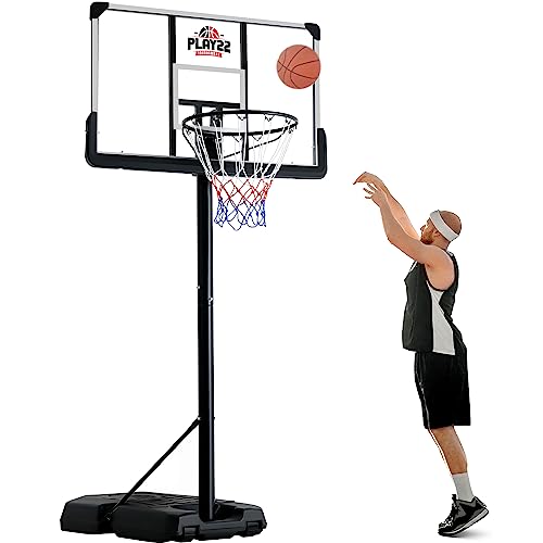 Portable Basketball Hoop 10 ft Adjustable - 44in Shatterproof Backboard - Basketball Goal System 8-10 ft Adjustable Basketball Hoop for Kids/Adults Indoor Outdoor Weatherproof Fillable Base