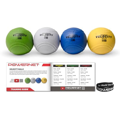 PowerNet Velocity Balls, 4-Pack Training Weighted Baseballs, Softball & Baseball Training Equipment to Increase Velocity & Strength, 3.5 oz-10 oz Sand-Filled Weighted Balls