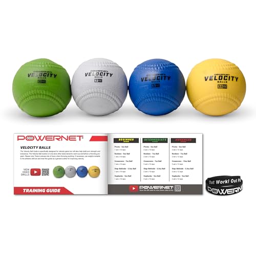 PowerNet Velocity Balls, 4-Pack Training Weighted Baseballs, Softball & Baseball Training Equipment to Increase Velocity & Strength, 3.5 oz-10 oz Sand-Filled Weighted Balls