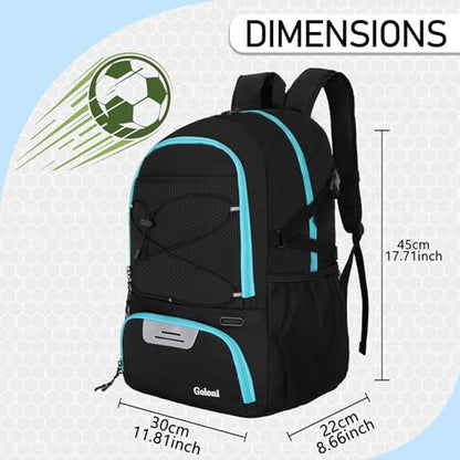 Goloni 30L Sports Backpack with Ball Compartment & Ventilated Shoe Pocket,Basketball Soccer Bag for Youth Boys Girls - color: Black Blue