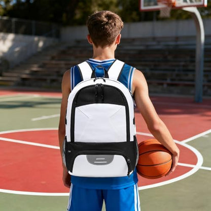 Basketball Backpack - Large Sports Equipment Bag with Ball Holder & Shoe Compartment for Basketball. (white) - color: White